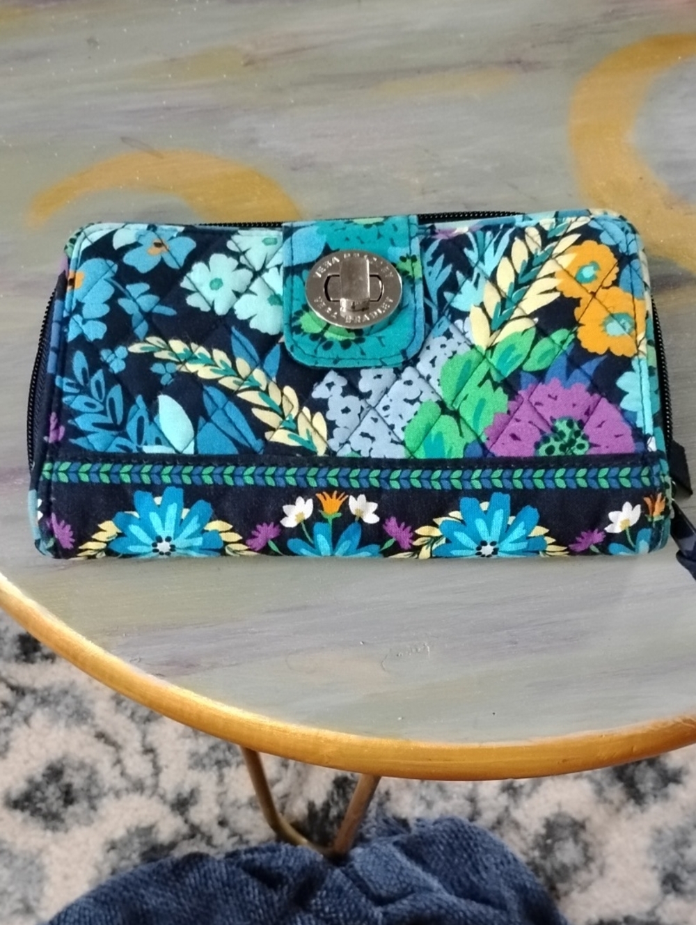 Vera Bradley Teal Floral Quilted Turn-Lock Wallet